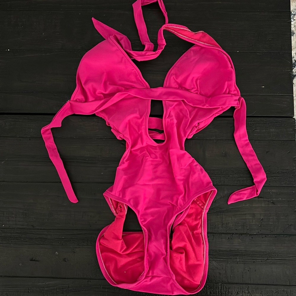 Pink one piece monokini